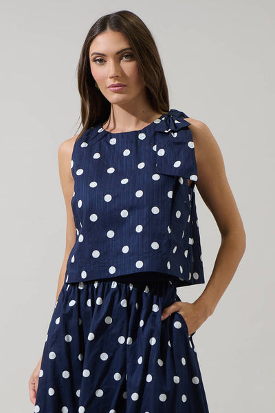 Caryn Polka Dot Sleeveless Top: NavyWhite / XS - Lulu Bella Boutique