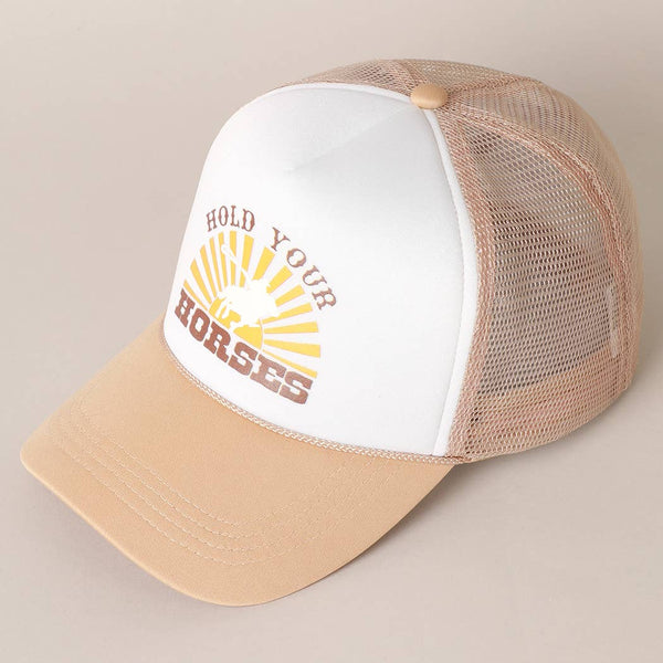 HOLD YOUR HORSES Trucker Hat: BEIGE / ONE SIZE - Lulu Bella Boutique