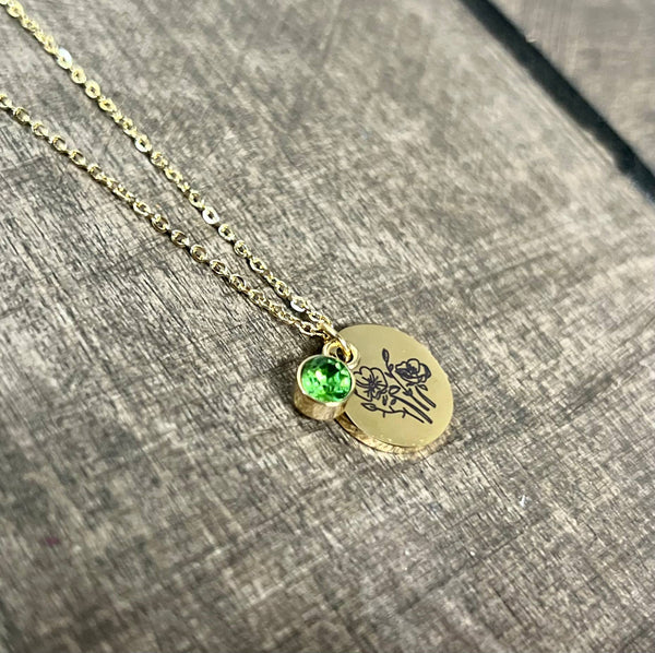 Gold Birth Flower Necklaces - Stainless Steel: March