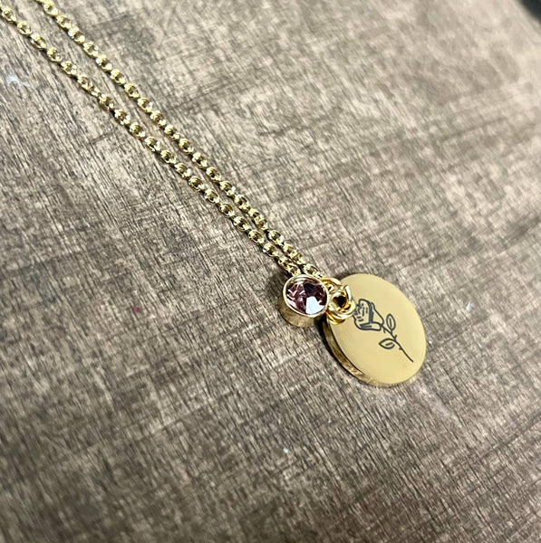 Gold Birth Flower Necklaces - Stainless Steel: February - Lulu Bella Boutique