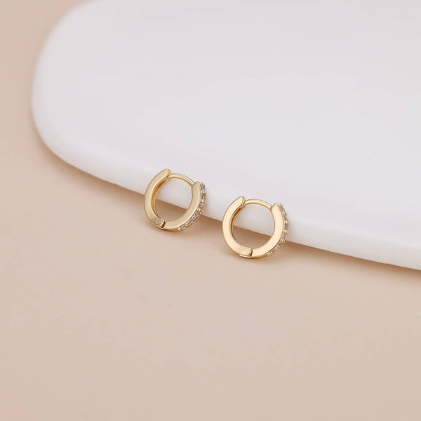 E162 paved huggie hoop earring, huggie earring, paved hoop: Yellow Gold - Lulu Bella Boutique