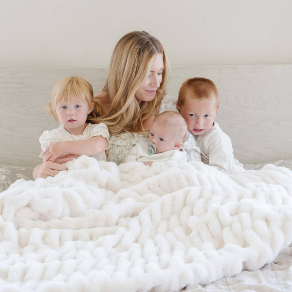 DOUBLE RUCHED FAUX FUR XL THROW BLANKETS: Flax - Lulu Bella Boutique