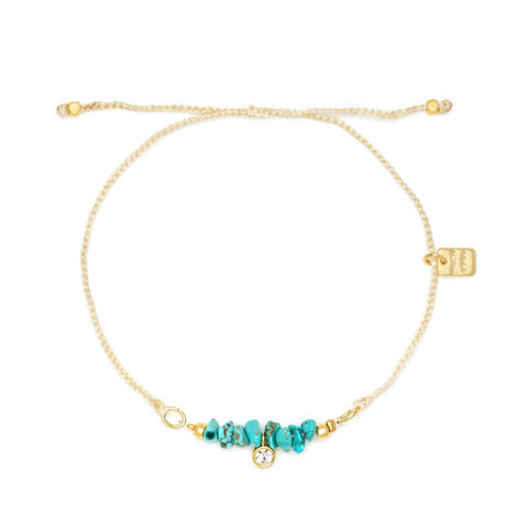 Dainty Turquoise Bead Gold Charm Bracelet