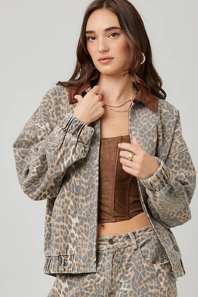 Garment Washed Leopard Jacket: LEOPARD / S - Lulu Bella Boutique