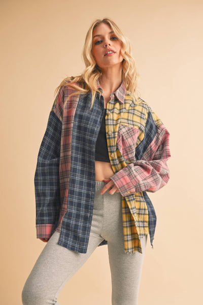 Nella Multi Color Plaid Flannel Shirt: Blue/Pink/Yellow / Contemporary