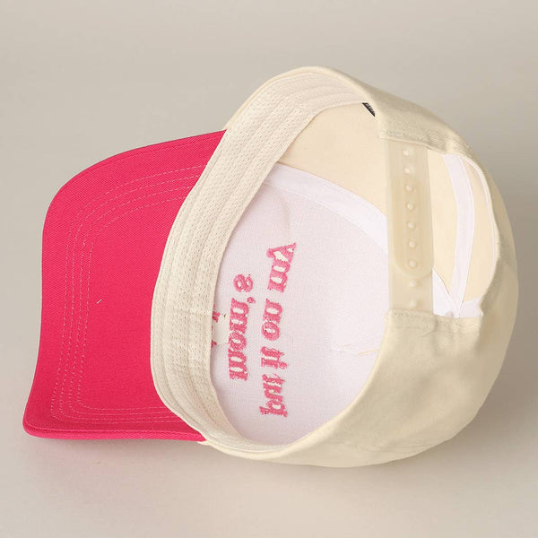 Put It On My Mom's Tab Embroidery Two-Tone Hat: FUCHSIA / ONE SIZE - Lulu Bella Boutique