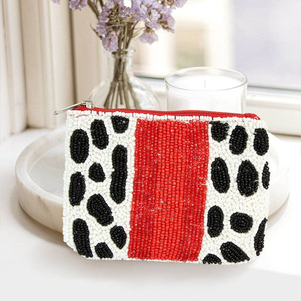 Cow Patterned Seed Beaded Mini Pouch Bag - Lulu Bella Boutique