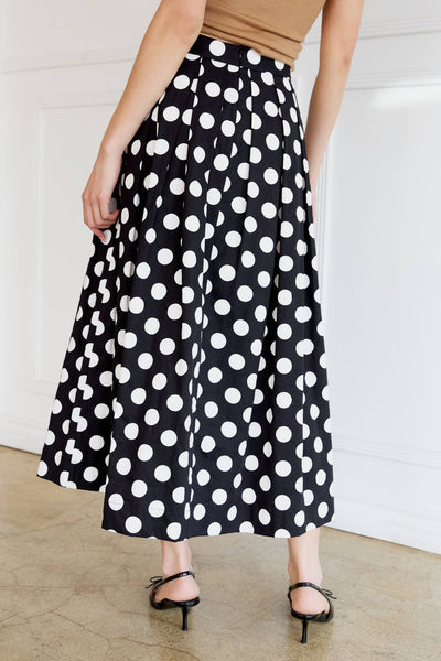 POLK DOT PLEATED CIRCLE MIDI SKIRT: BLACK-WHITE DOT / S - Lulu Bella Boutique