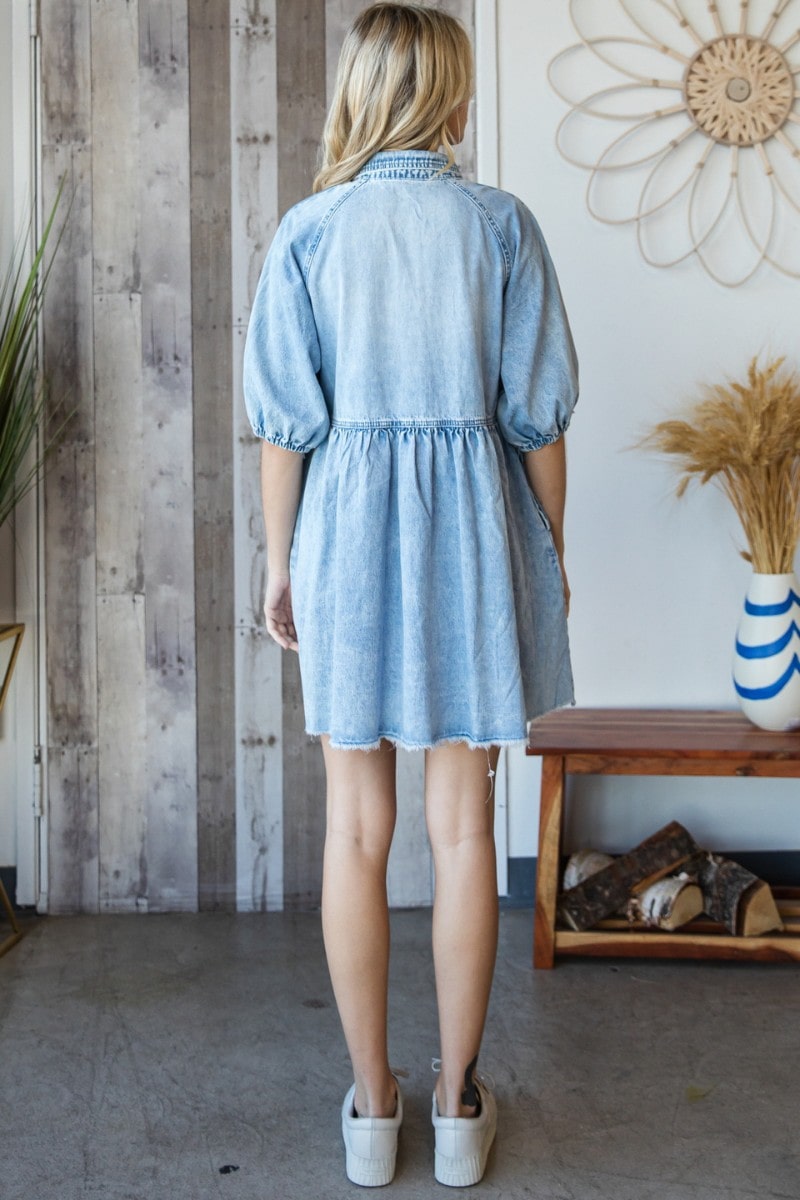 Puff Sleeve Button Down Denim Dress Lulu Bella Boutique