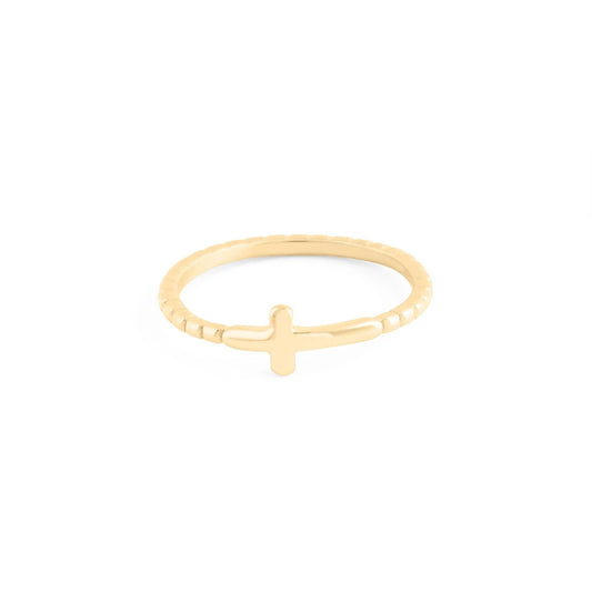 14K Gold Filled Plus™ Beaded Cross Stacking Ring: Gold / 7