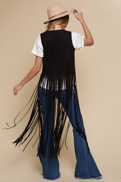 Black Long Fringe Faux Suede Vest - Lulu Bella Boutique