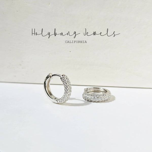PAVE CZ DAINTY HUGGIE EARRINGS - E-HT1161: SILVER - Lulu Bella Boutique
