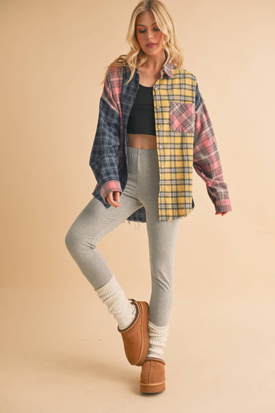 Nella Multi Color Plaid Flannel Shirt: Blue/Pink/Yellow / Contemporary