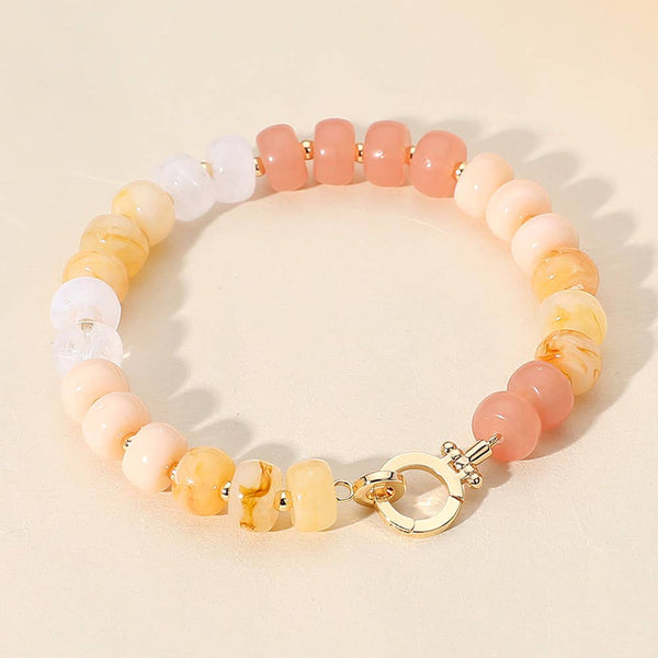 Natural Stone Metal Ball Beaded Bracelet: MLT - Lulu Bella Boutique