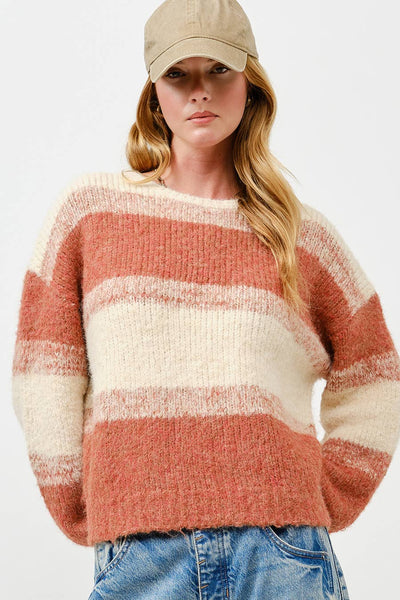 Fuzzy Knit Sweater : OATMEAL RUST / SM - Lulu Bella Boutique