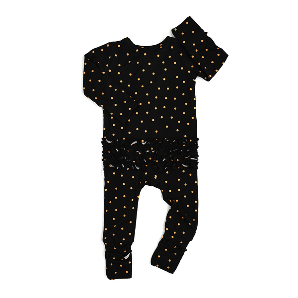Hope Gold Dot Ruffle Zip Bamboo Baby New Years Eve Outfit: 12-18m - Lulu Bella Boutique