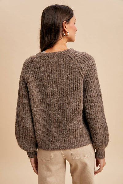 RAGLAN SLEEVE KNITTED CARDIGAN: MOCHA / S - Lulu Bella Boutique
