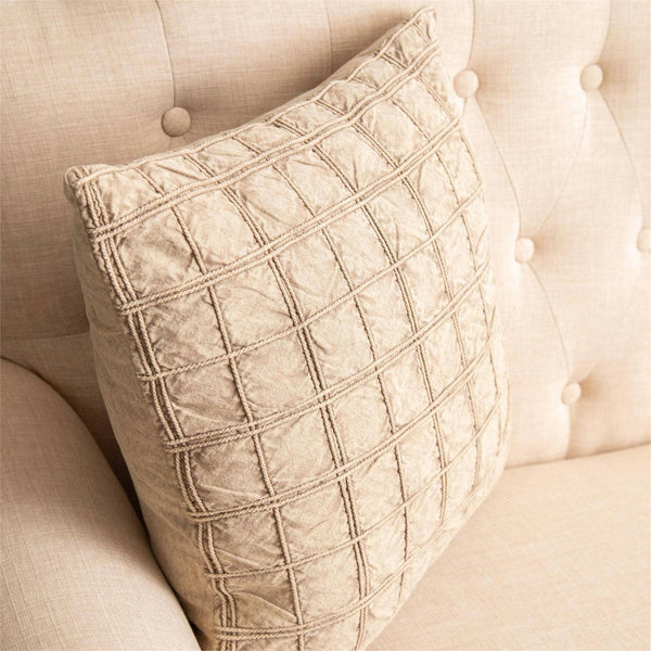 Pillow - Stonewashed Windowpane Check, Brown (PC) - Lulu Bella Boutique