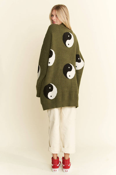 OVER SIZED YIN YANG CARDIGAN: OLIVE / S/M - Lulu Bella Boutique