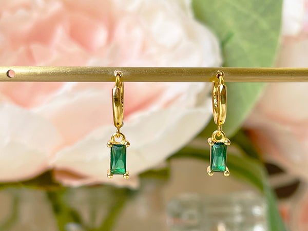 E150 emerald hoop earring, emerald earring, dangle earring - Lulu Bella Boutique