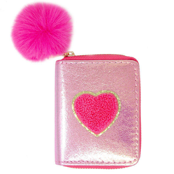 Shiny Heart Patch Wallet: Hot Pink - Lulu Bella Boutique