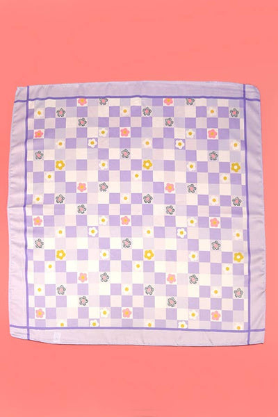 FLOWER DAISY PRINT SILKY FEEL BANDANA SCARF: Lilac - Lulu Bella Boutique