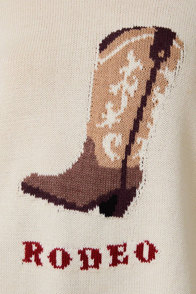 ROUND NECK LONG SLEEVE "RODEO" GRAPHIC SWEATER: CREAM / S - Lulu Bella Boutique