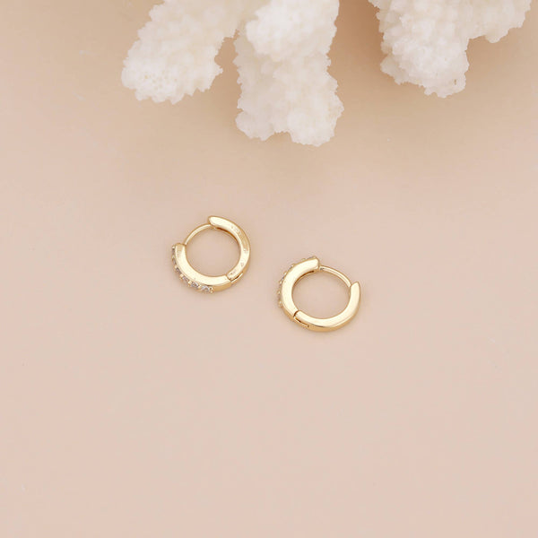 E162 paved huggie hoop earring, huggie earring, paved hoop: Yellow Gold - Lulu Bella Boutique