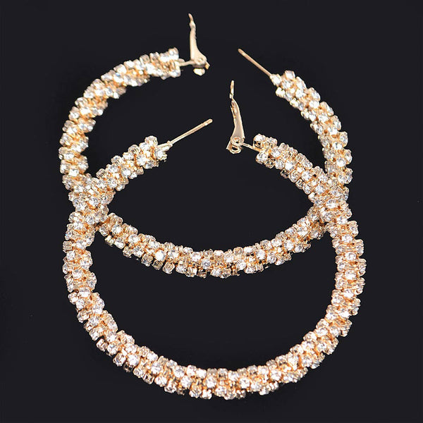 Filled Rhinestones Smaller Hoops: Gold - Lulu Bella Boutique