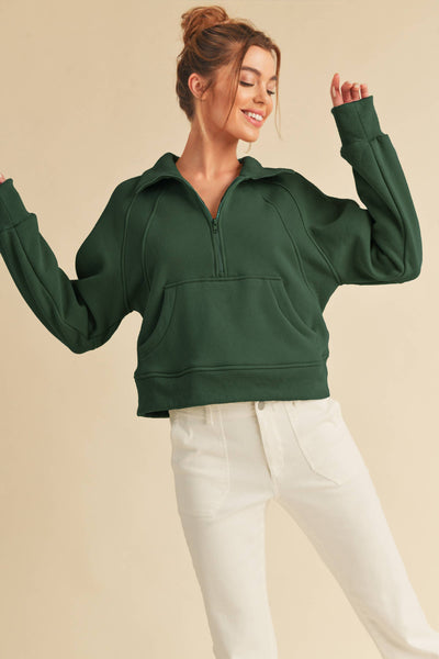 Dove Funnel Neck Half Zip: Forest