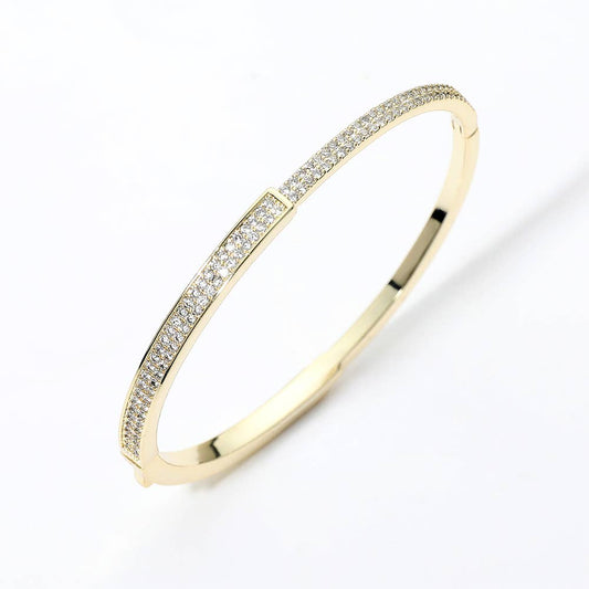14K Gold Plated CZ Pave Hinged Bangle Bracelet - Lulu Bella Boutique