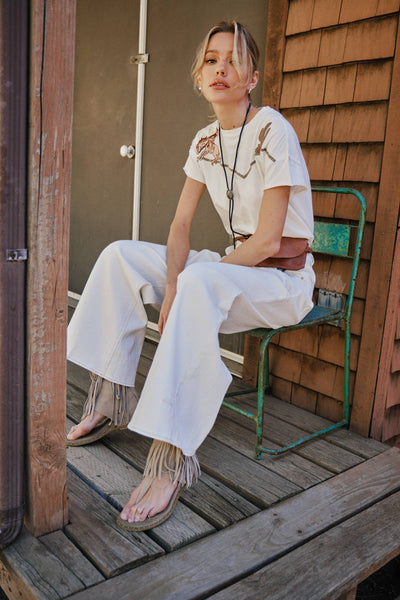 23376T -  Embroidered Shoulder Western Yoke T-Shirt: OFF WHITE / S - Lulu Bella Boutique