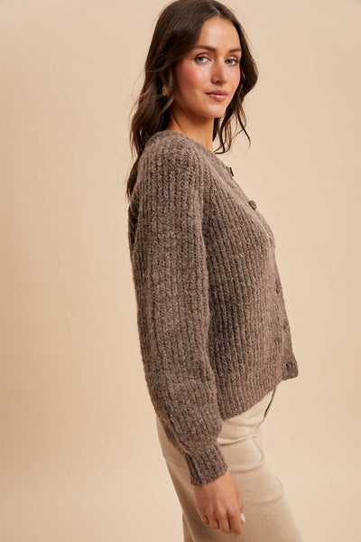 RAGLAN SLEEVE KNITTED CARDIGAN: MOCHA / S - Lulu Bella Boutique