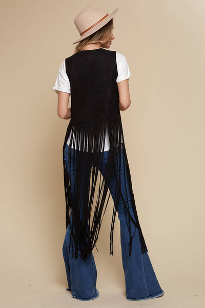 Black Long Fringe Faux Suede Vest - Lulu Bella Boutique