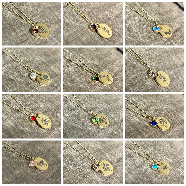 Gold Birth Flower Necklaces - Stainless Steel: February