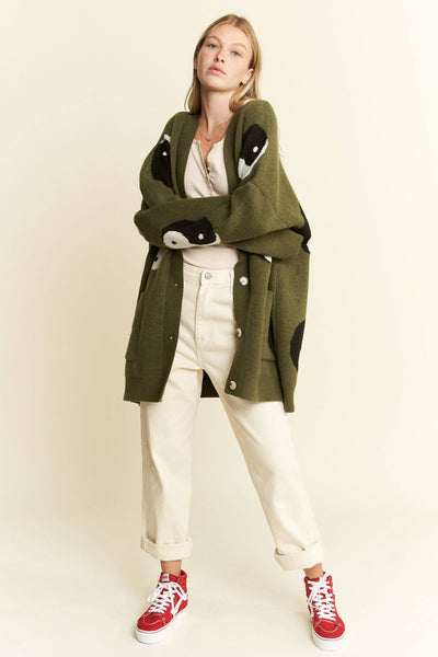 OVER SIZED YIN YANG CARDIGAN: OLIVE / S/M - Lulu Bella Boutique