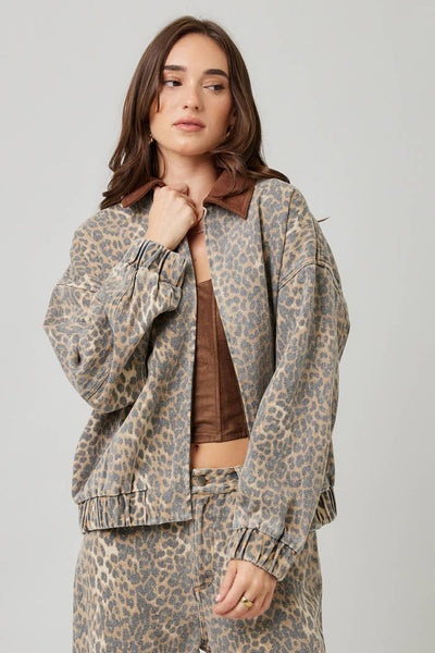 Garment Washed Leopard Jacket: LEOPARD / S - Lulu Bella Boutique