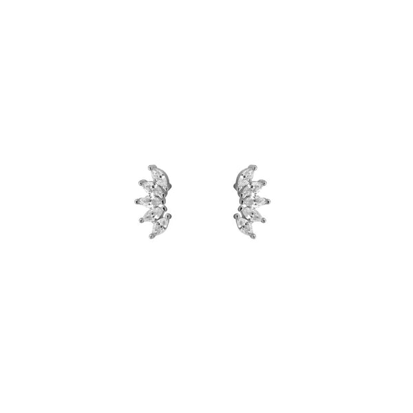 CZ Marquise Fan Screw Flat Back Earrings: Silver - Lulu Bella Boutique