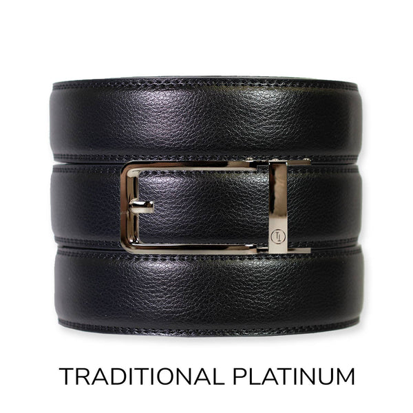 Black Leather Ratchet Belt & Buckle Set: Iron - Lulu Bella Boutique