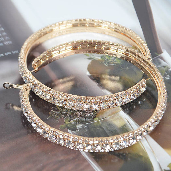 Multi Rhinestone 80mm Hoop Earring: Gold - Lulu Bella Boutique