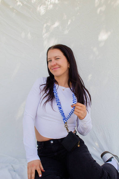 Royal Blue Checkered Lanyard - Lulu Bella Boutique