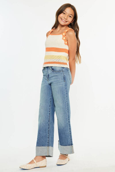Youth High Rise Crop Wide Leg Jeans - Lulu Bella Boutique