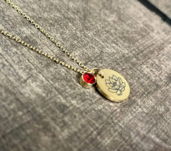 Gold Birth Flower Necklaces - Stainless Steel: February - Lulu Bella Boutique