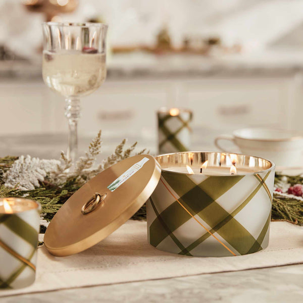 Frasier Fir Frosted Plaid 3-Wick Candle - Lulu Bella Boutique