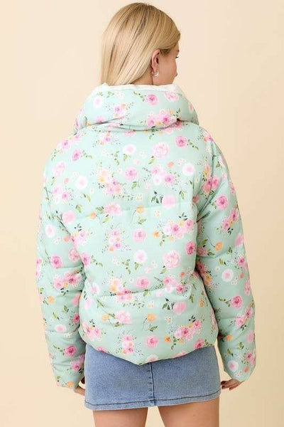 Floral Printed Puffer Jacket - Lulu Bella Boutique