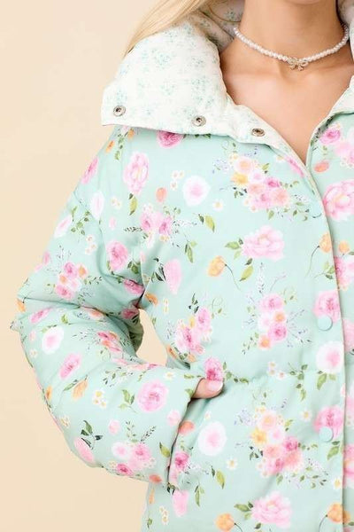 Floral Printed Puffer Jacket - Lulu Bella Boutique
