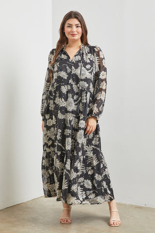 Extended Size Floral Maxi Dress with Tassels