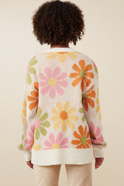 Girls Retro Daisy Knit Sweater