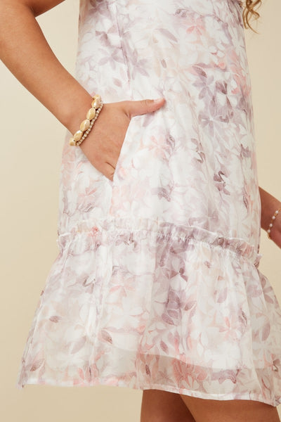 Girls Soft Organza Floral Ruffle Detail Dress