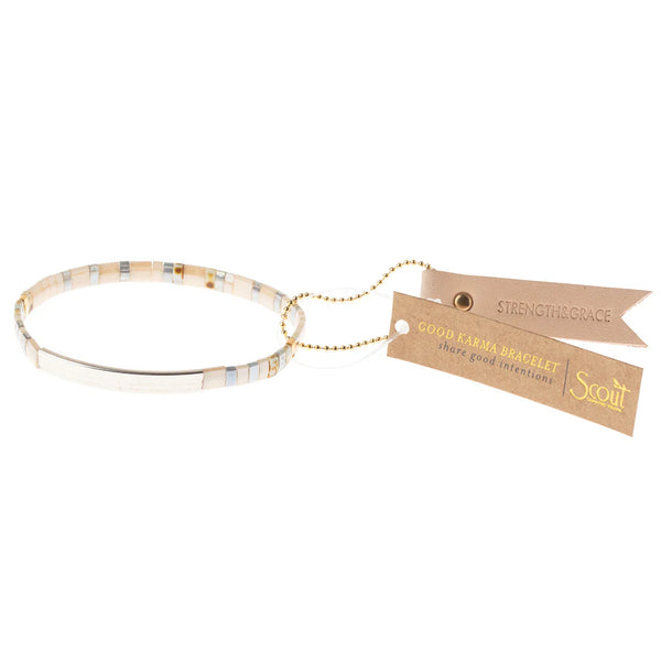 Good Karma Miyuki Bracelet | Strength & Grace Ivory/Silver - Lulu Bella Boutique